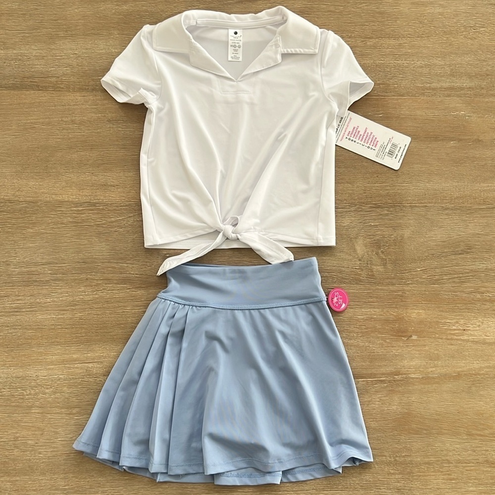 Yogalicious Girls Activewear Set Polo Skort Biker Shorts xs 5-6 5T small 7-8